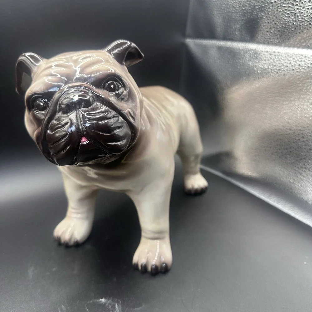 Vintage Bulldog Porcelain Figurine Brown Old Money Decor‎ 8 Inch Tall 10.5